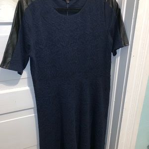 Alex Marie - Navy dress with black leather stripe